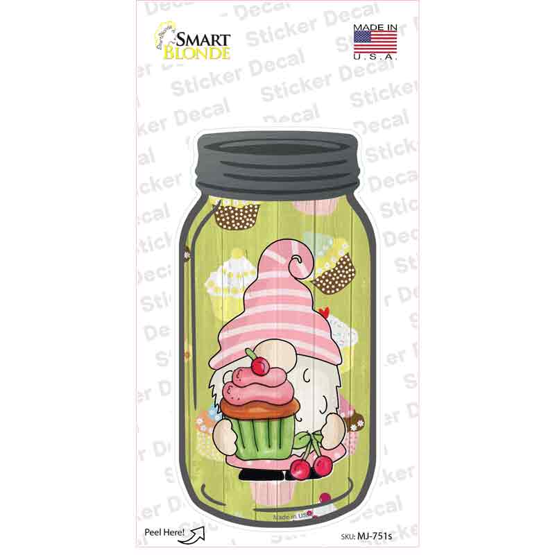 Gnome With Cupcake and Cherries Novelty Mason Jar Sticker Decal
