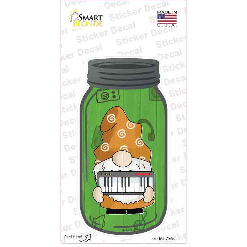 Gnome With Piano Novelty Mason Jar Sticker Decal