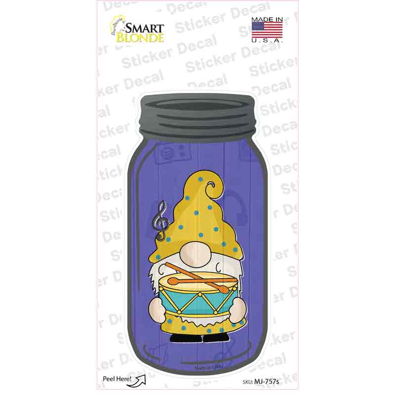 Gnome With Drums Novelty Mason Jar Sticker Decal