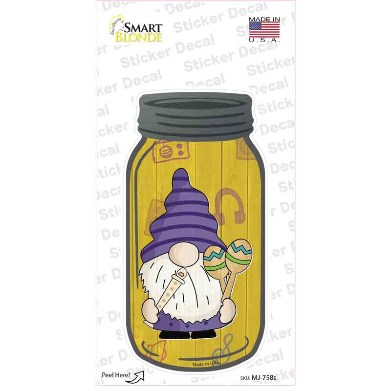 Gnome With Recorder Novelty Mason Jar Sticker Decal