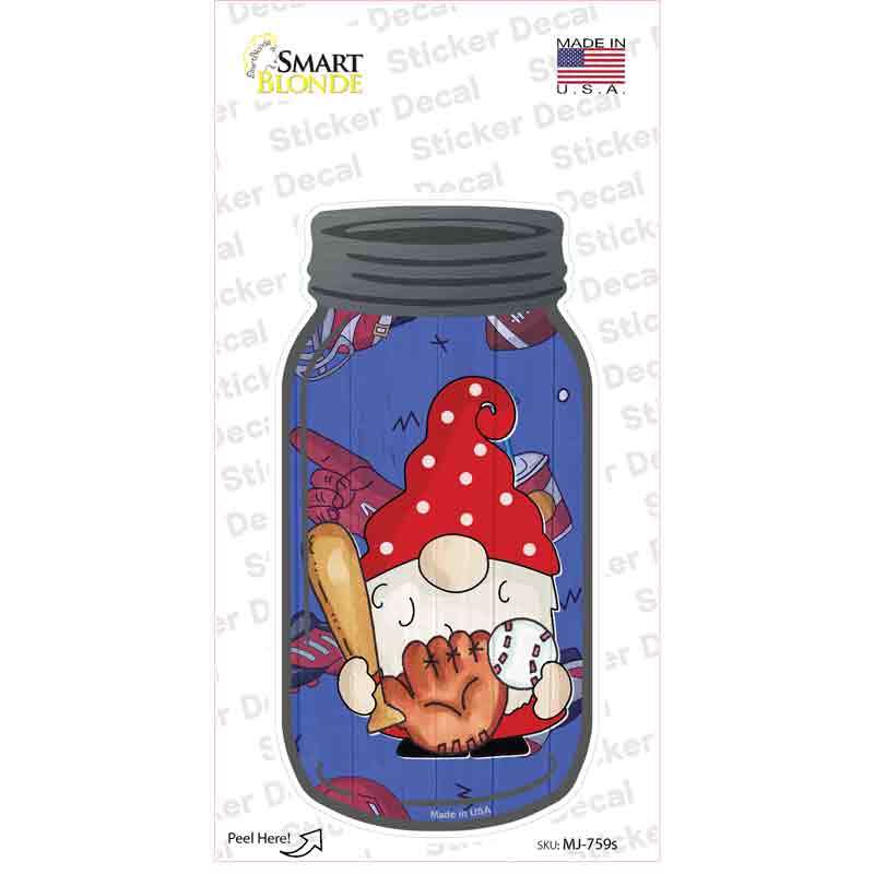 Gnome Playing Baseball Novelty Mason Jar Sticker Decal