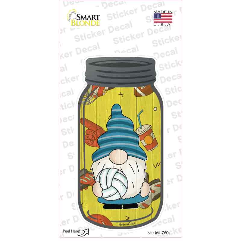 Gnome Playing Volleyball Novelty Mason Jar Sticker Decal