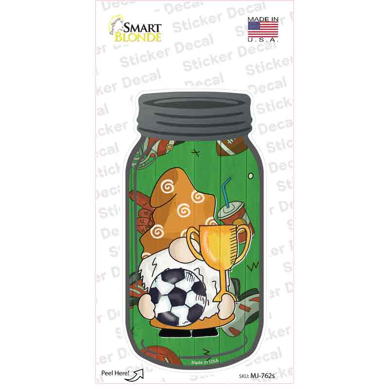 Gnome Playing Soccer Novelty Mason Jar Sticker Decal
