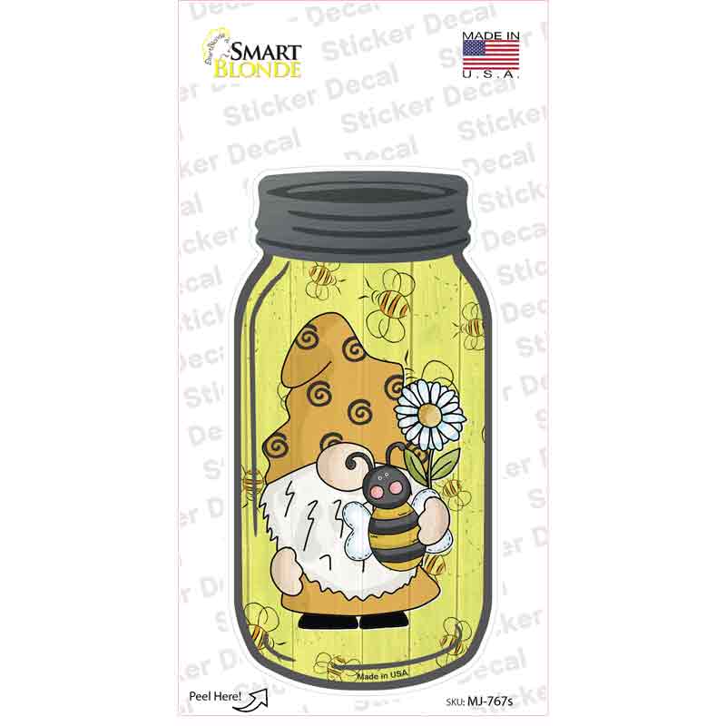 Gnome With Bee Yellow Novelty Mason Jar Sticker Decal