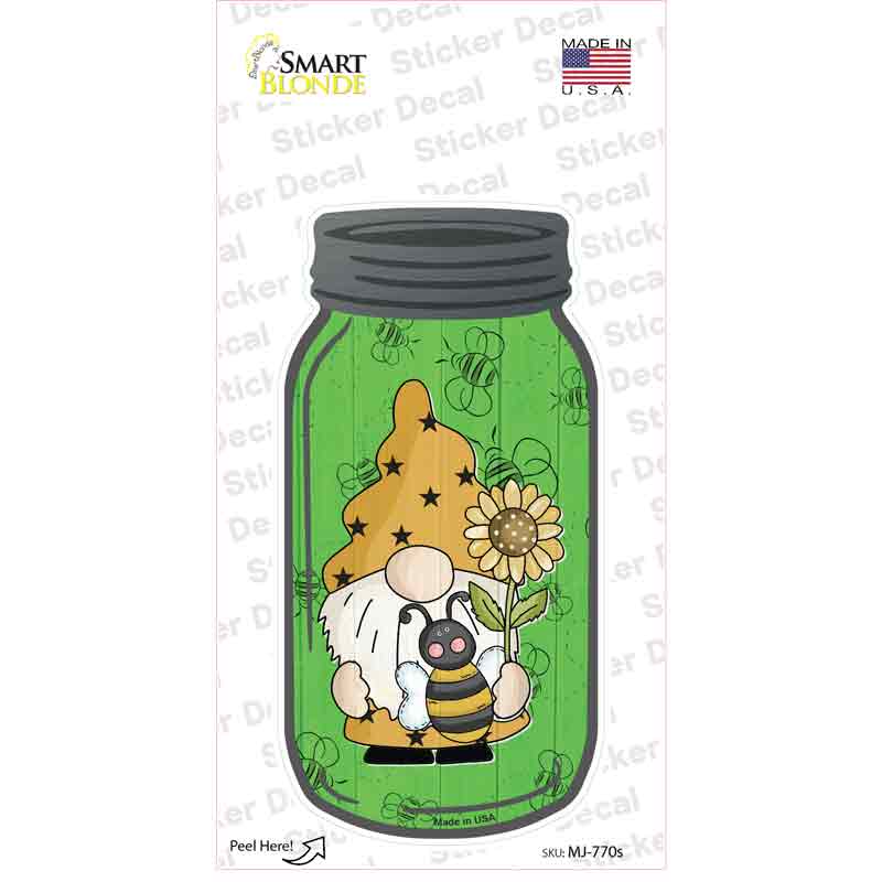 Gnome With Bee Green Novelty Mason Jar Sticker Decal