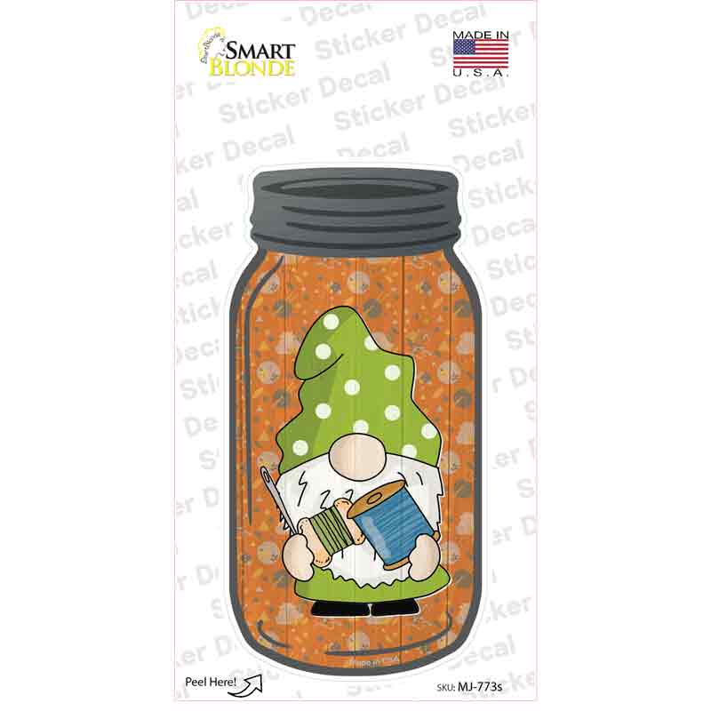 Gnome With Yarn Novelty Mason Jar Sticker Decal