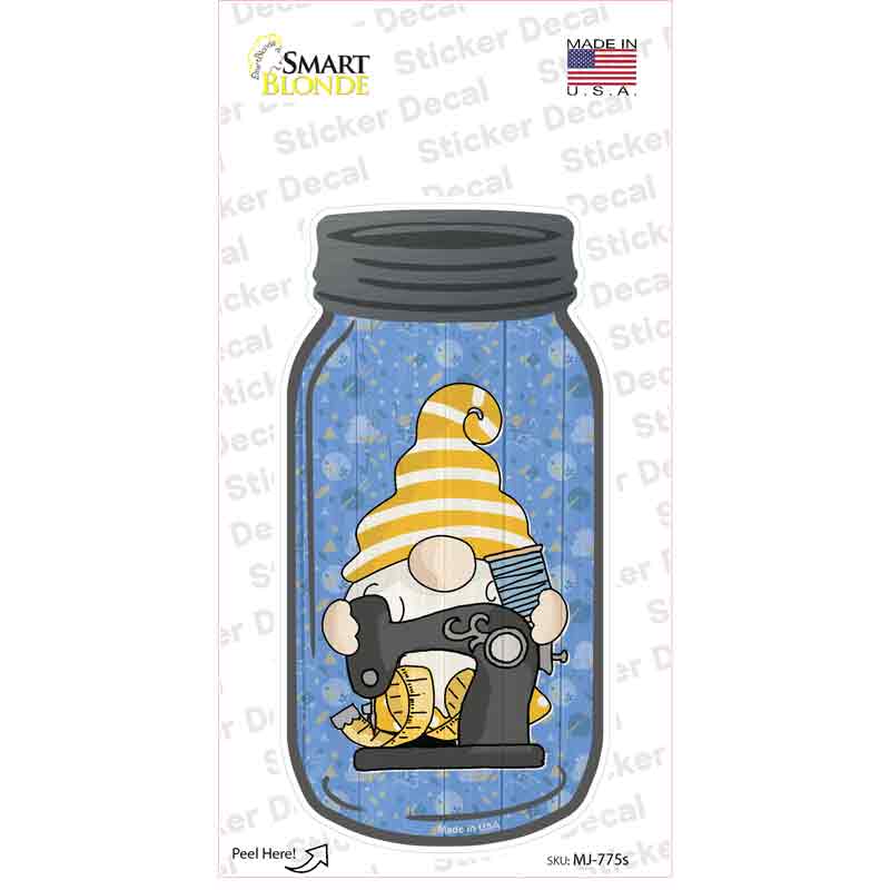 Gnome With Sewing Machine Novelty Mason Jar Sticker Decal