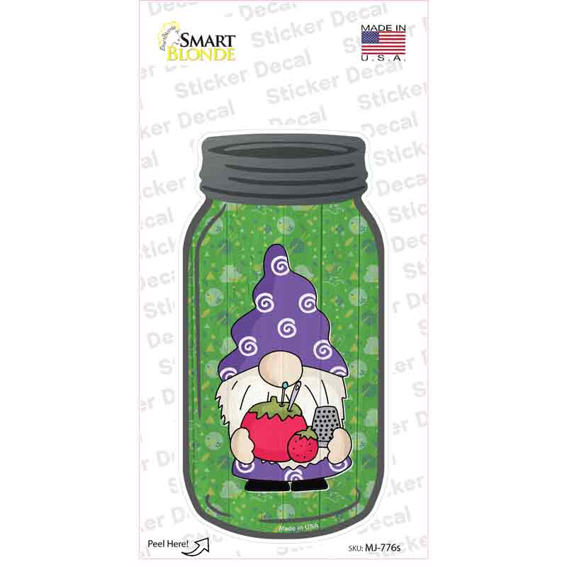 Gnome With Pins Green Novelty Mason Jar Sticker Decal