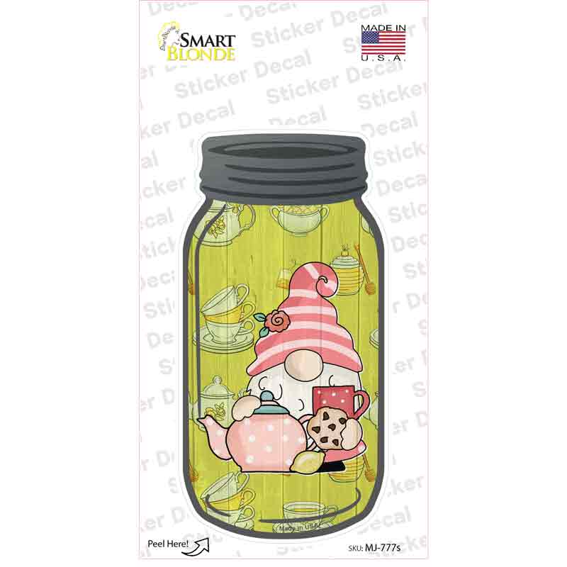 Gnome With Teapot and Cookies Novelty Mason Jar Sticker Decal