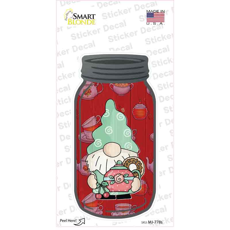 Gnome With Teapot Novelty Mason Jar Sticker Decal