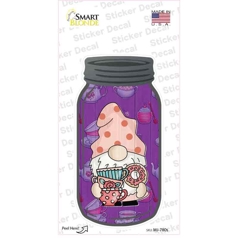 Gnome With Cups and Donut Novelty Mason Jar Sticker Decal