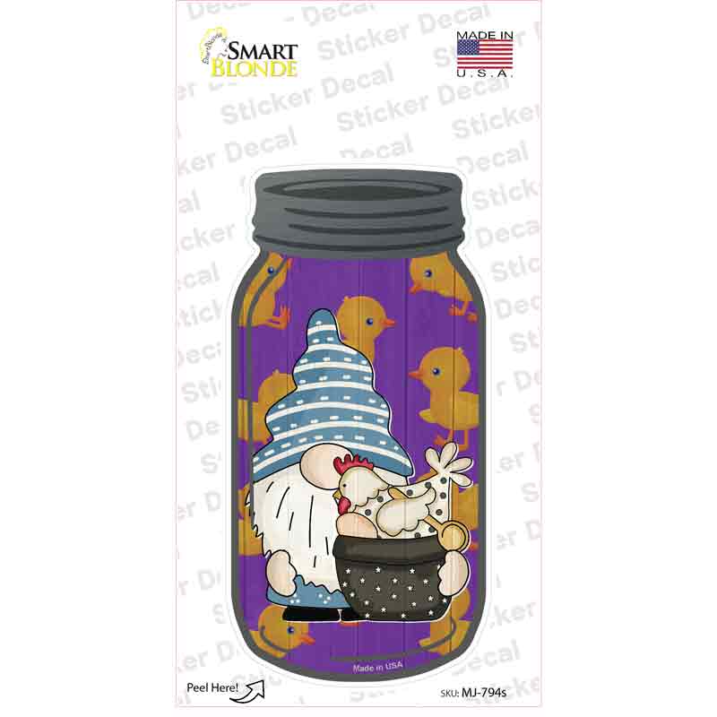 Gnome With Chicken Purple Novelty Mason Jar Sticker Decal