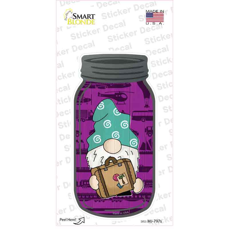 Gnome With Suitcase Purple Novelty Mason Jar Sticker Decal