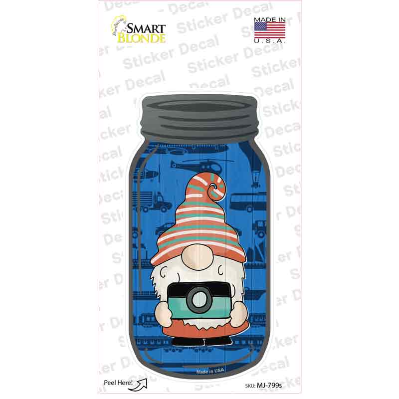Gnome With Camera Novelty Mason Jar Sticker Decal