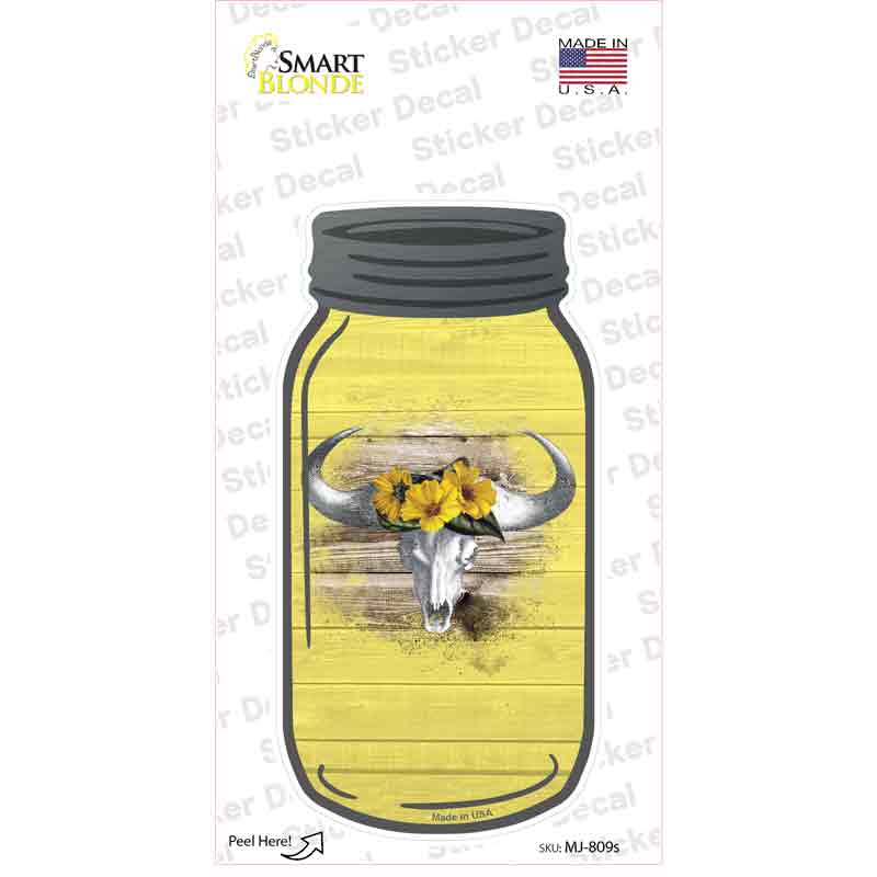 Cow Skull Yellow Novelty Mason Jar Sticker Decal