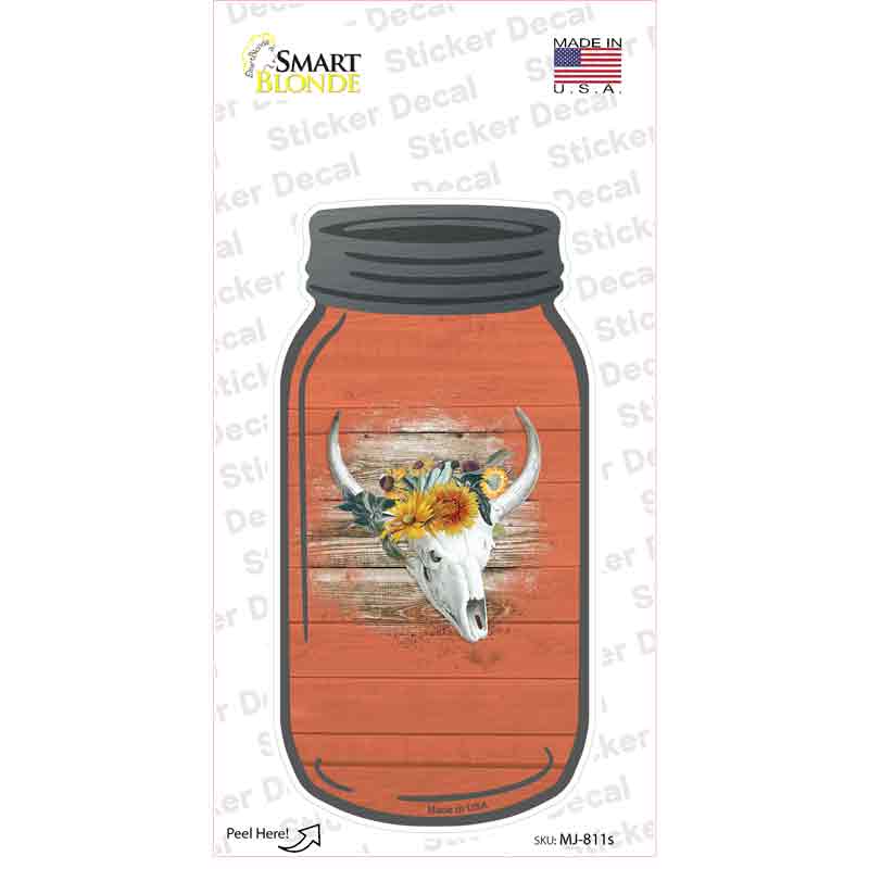 Cow Skull Orange Novelty Mason Jar Sticker Decal