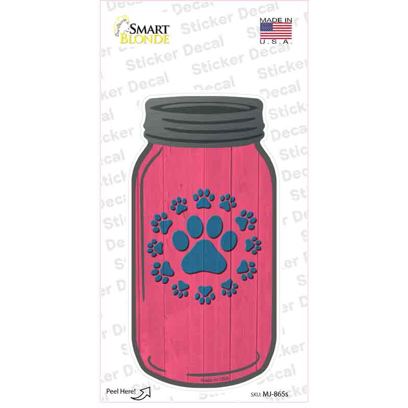 Paw Print Circle Pink Novelty Mason Jar Sticker Decal