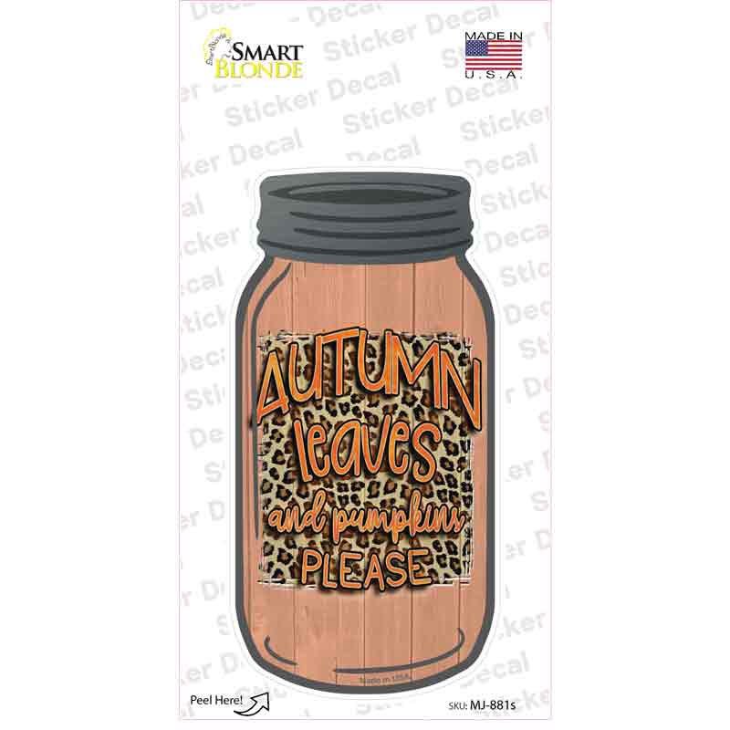 Autum Leaves and Pumpkins Novelty Mason Jar Sticker Decal
