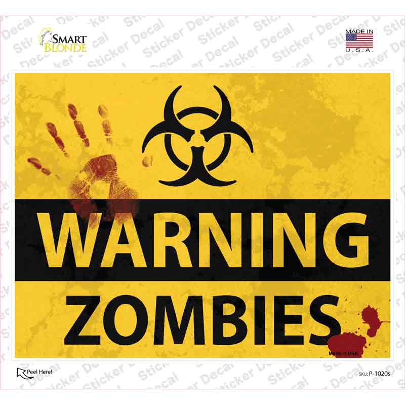 Warning Zombies Novelty Rectangle Sticker Decal