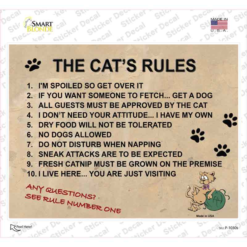 The Cats Rules Novelty Rectangle Sticker Decal