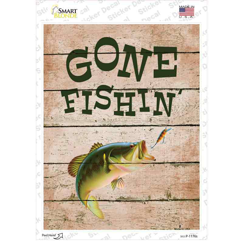 Gone Fishing Novelty Rectangle Sticker Decal