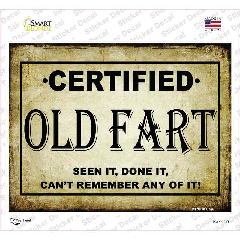 Certified Old Fart Novelty Rectangle Sticker Decal