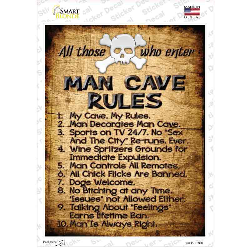 Man Cave Rules Novelty Rectangle Sticker Decal