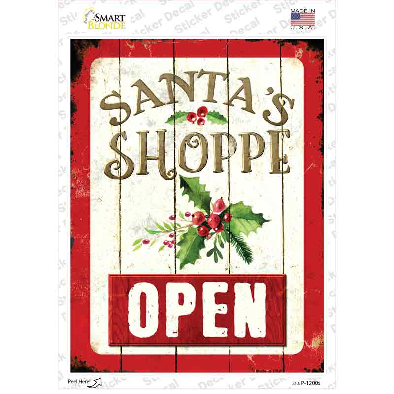 Santas Shop Open Novelty Rectangle Sticker Decal
