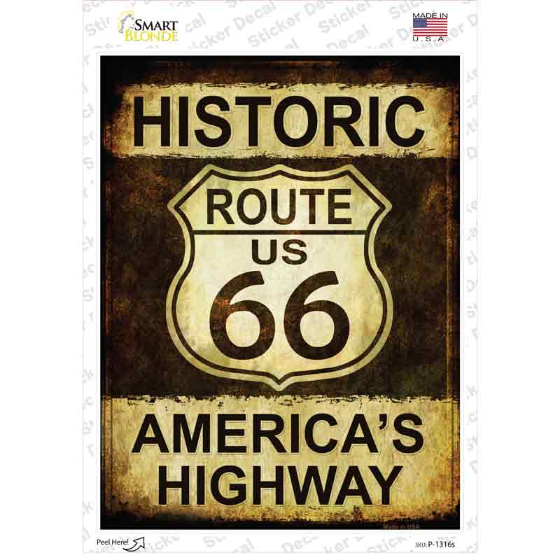 Rusty Historic Route 66 Novelty Rectangle Sticker Decal