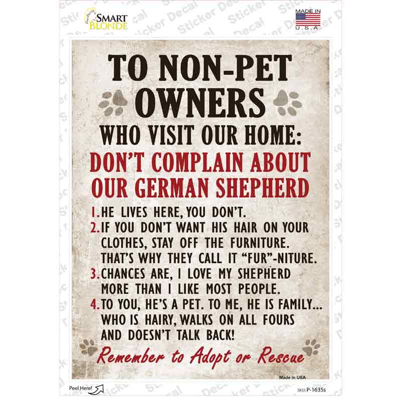 Non-Pet Owners German Shepherd Novelty Rectangle Sticker Decal