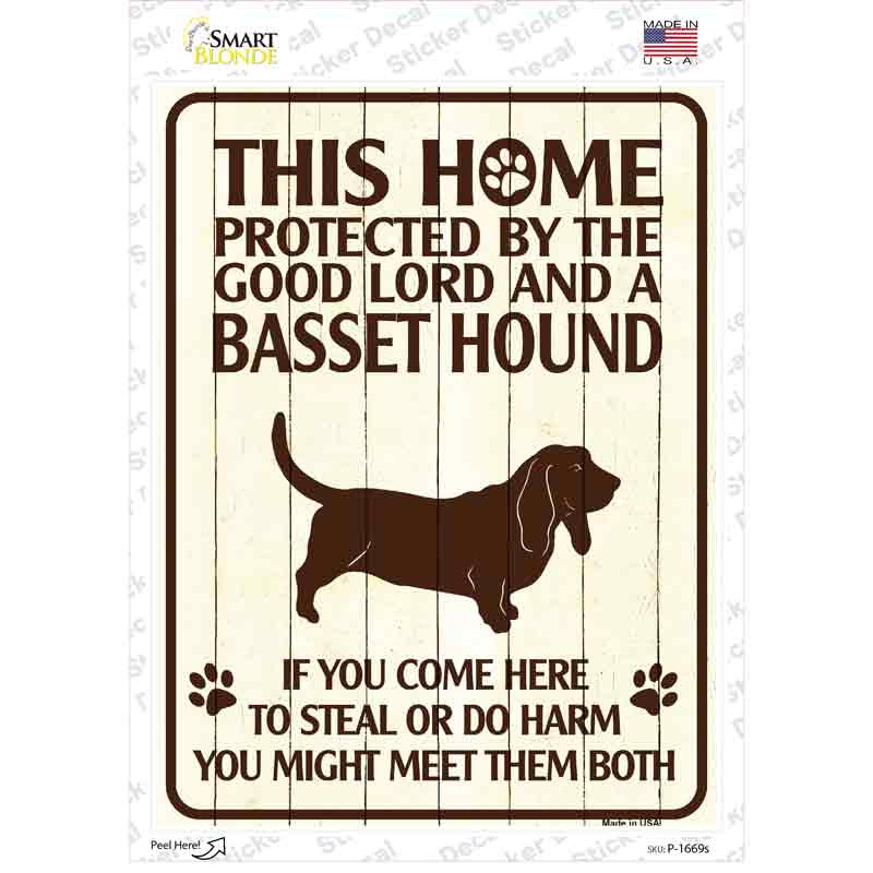Protected By A Basset Hound Novelty Rectangle Sticker Decal