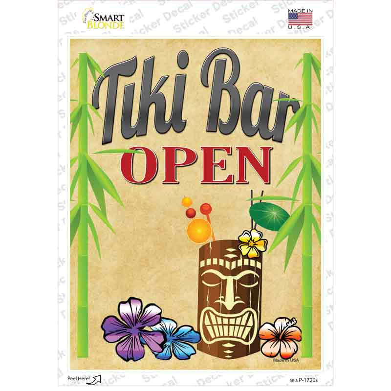 Tiki Bar Open Novelty Rectangle Sticker Decal