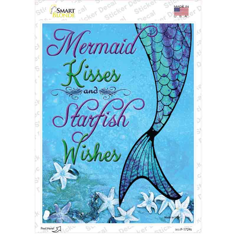 Mermaid Kisses and Starfish Wishes Novelty Rectangle Sticker Decal