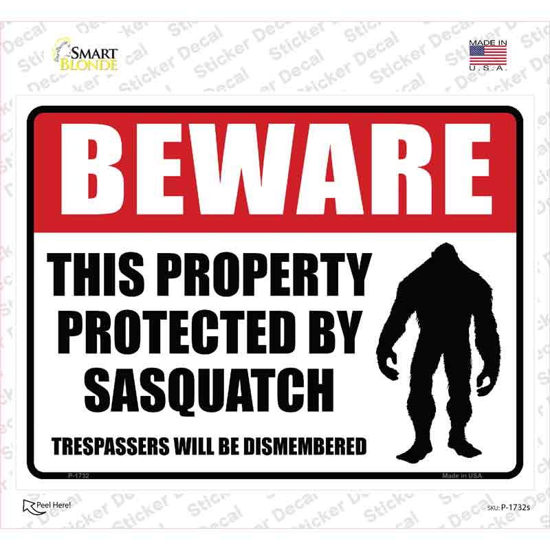 Beware This Property Protected By Sasquatch Novelty Rectangle Sticker Decal
