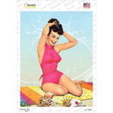 Pink Bathing Suit Girl Vintage Pinup Novelty Rectangle Sticker Decal