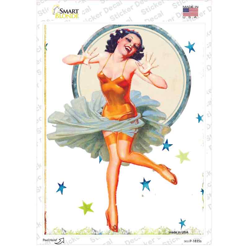 Girl With Orange Body Suit Vintage Pinup Novelty Rectangle Sticker Decal