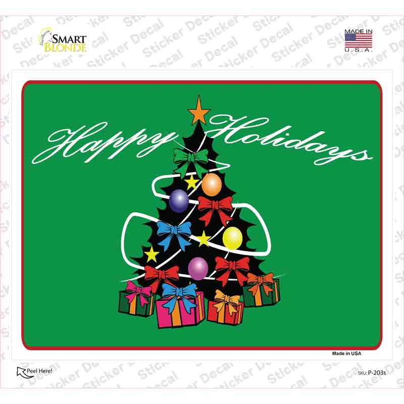 Happy Holidays Tree Novelty Rectangle Sticker Decal