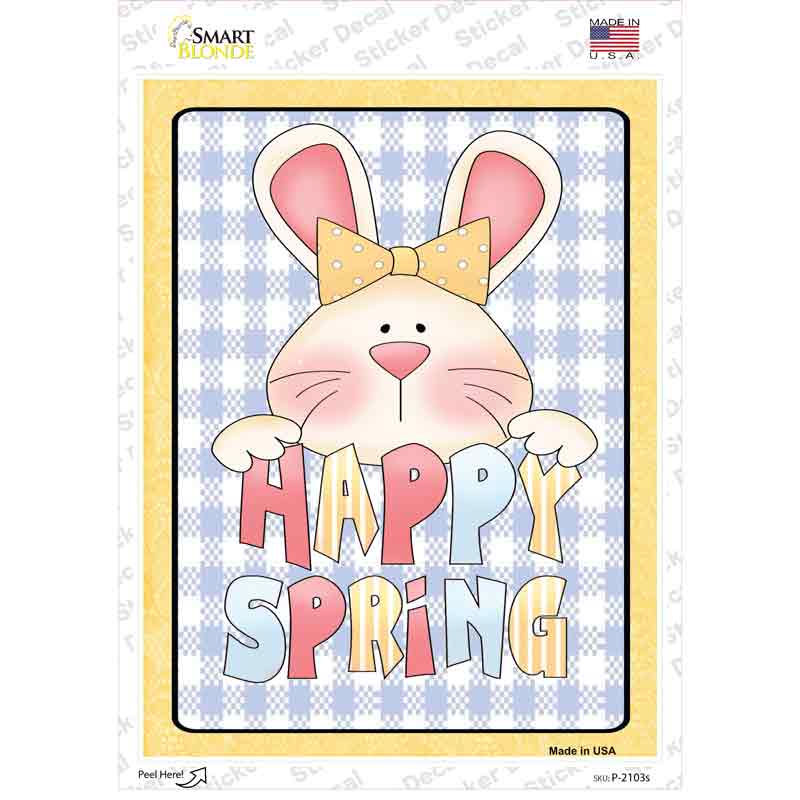 Happy Spring Blue Plaid Novelty Rectangle Sticker Decal