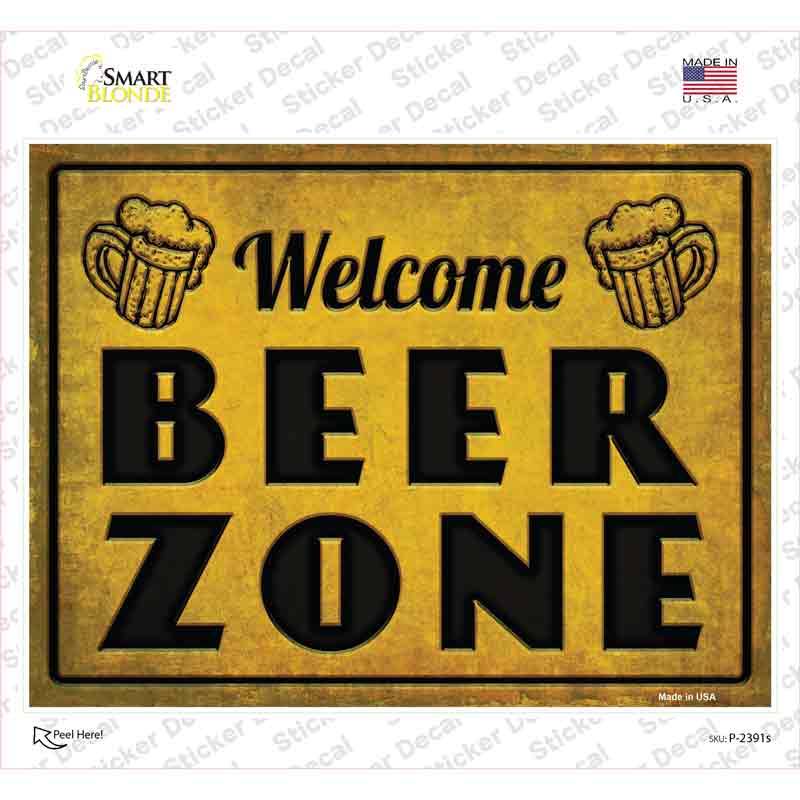 Welcome Beer Zone Novelty Rectangle Sticker Decal