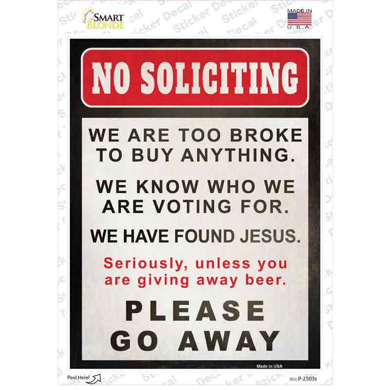 No Soliciting Go Away Novelty Rectangle Sticker Decal