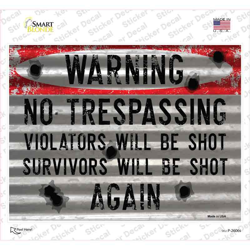 Warning No Trespassing Novelty Rectangle Sticker Decal