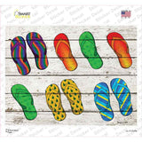 Flip Flops On Wood Novelty Rectangle Sticker Decal