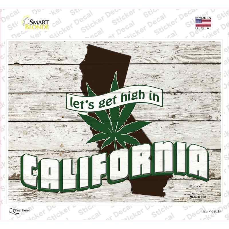 Get High In California Novelty Rectangle Sticker Decal