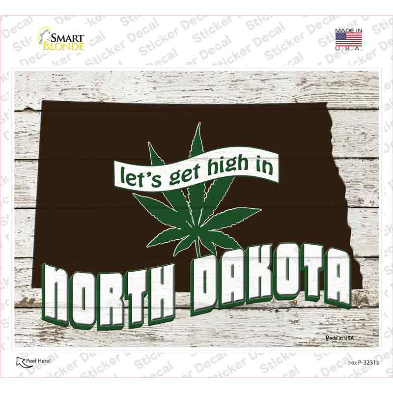 Get High In North Dakota Novelty Rectangle Sticker Decal