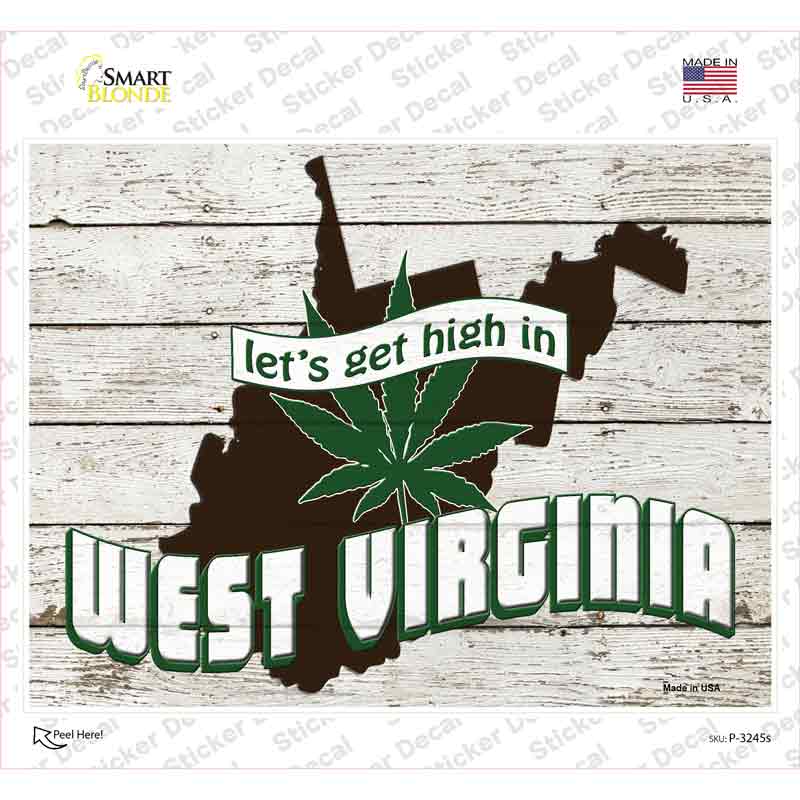 Get High In West Virginia Novelty Rectangle Sticker Decal