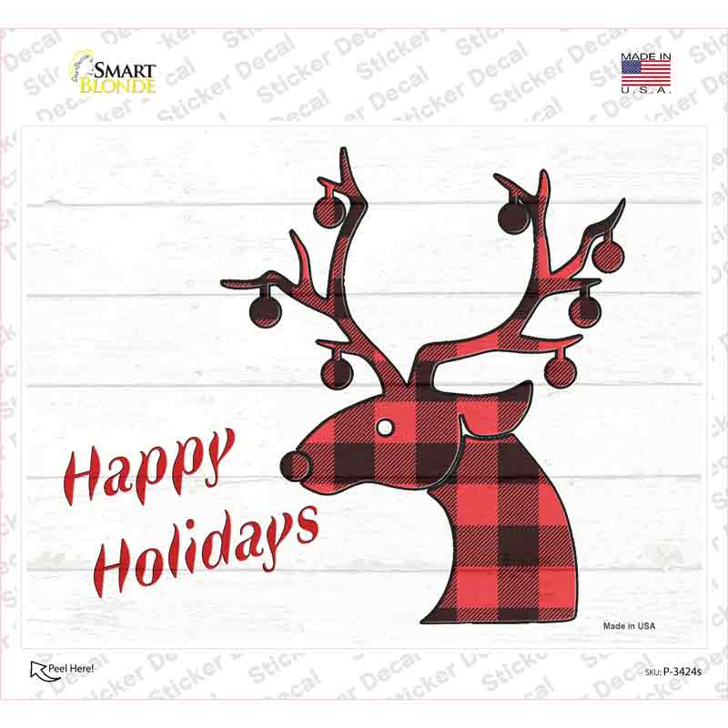 Happy Holidays Red Plaid Novelty Rectangle Sticker Decal