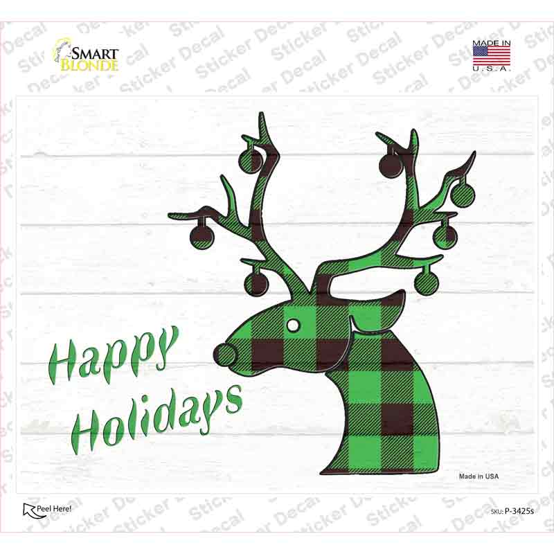 Happy Holidays Green Plaid Novelty Rectangle Sticker Decal