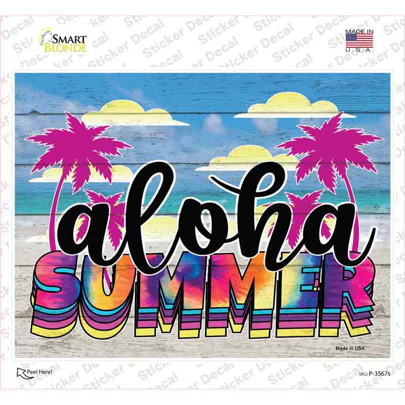 Aloha Summer Tie Dye Novelty Rectangle Sticker Decal