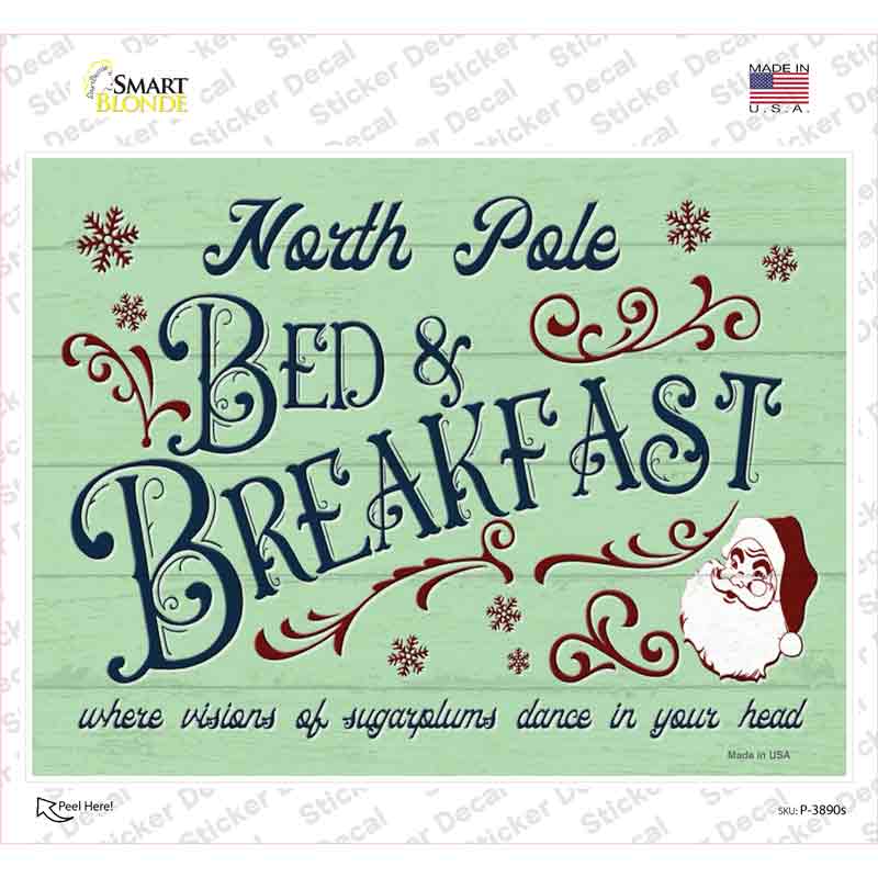 North Pole Bed and Breakfast Novelty Rectangle Sticker Decal