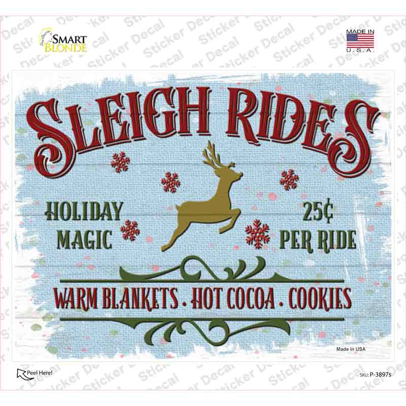 Sleigh Rides Blue Novelty Rectangle Sticker Decal